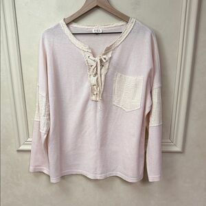 POL Thermal Long Sleeve Lace Up Front Top